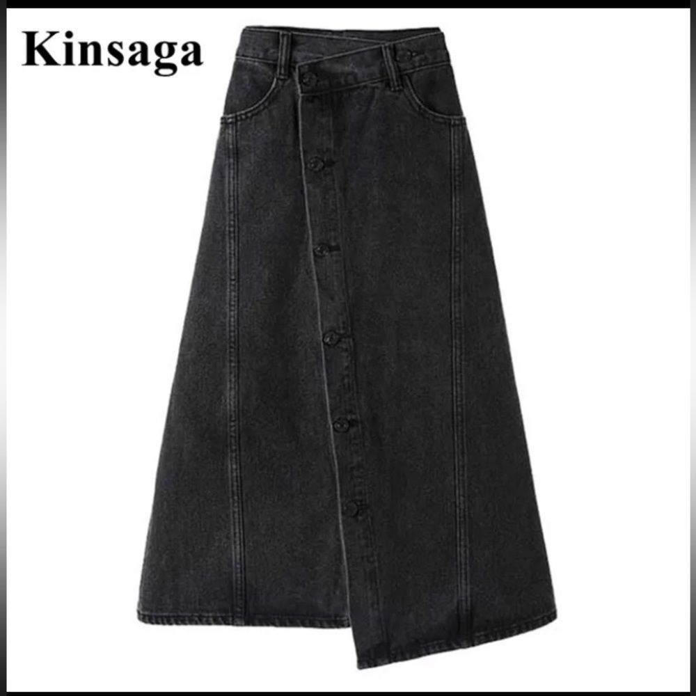 Black denim asymmetrical skirt